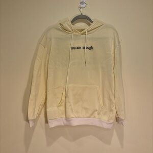 Cream Hoodie with Positive Message Front & Back | Size M